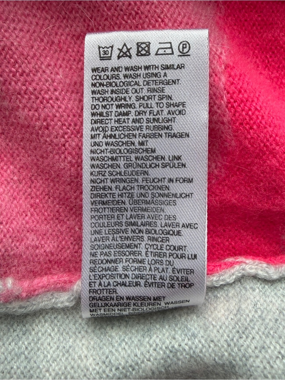 Brodie Cashmere Neon Camo Print Crewneck Sweater Pink Grey Size (S) - Picture 5 of 10